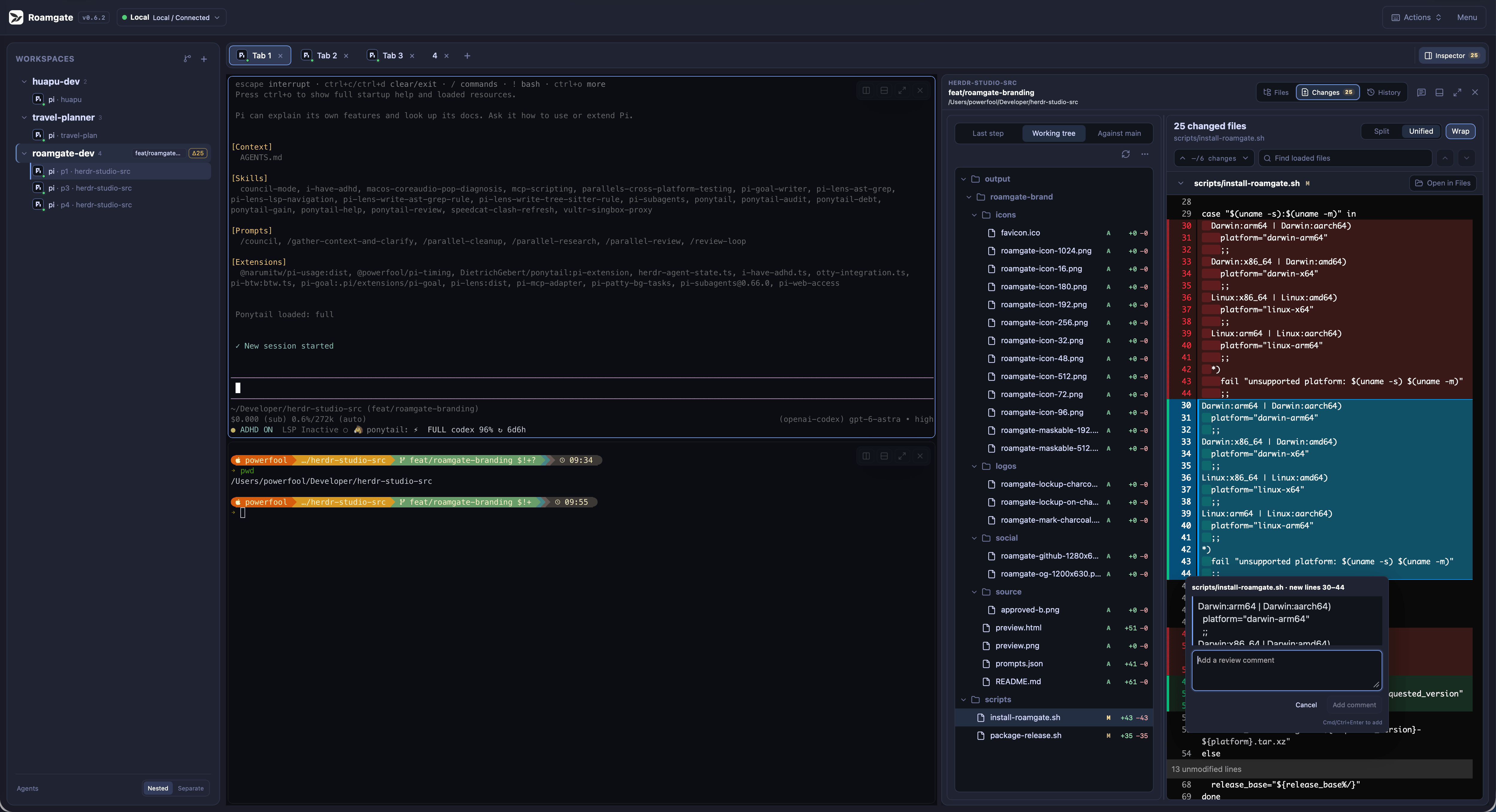 Diff Viewer with a comment on selected changed lines